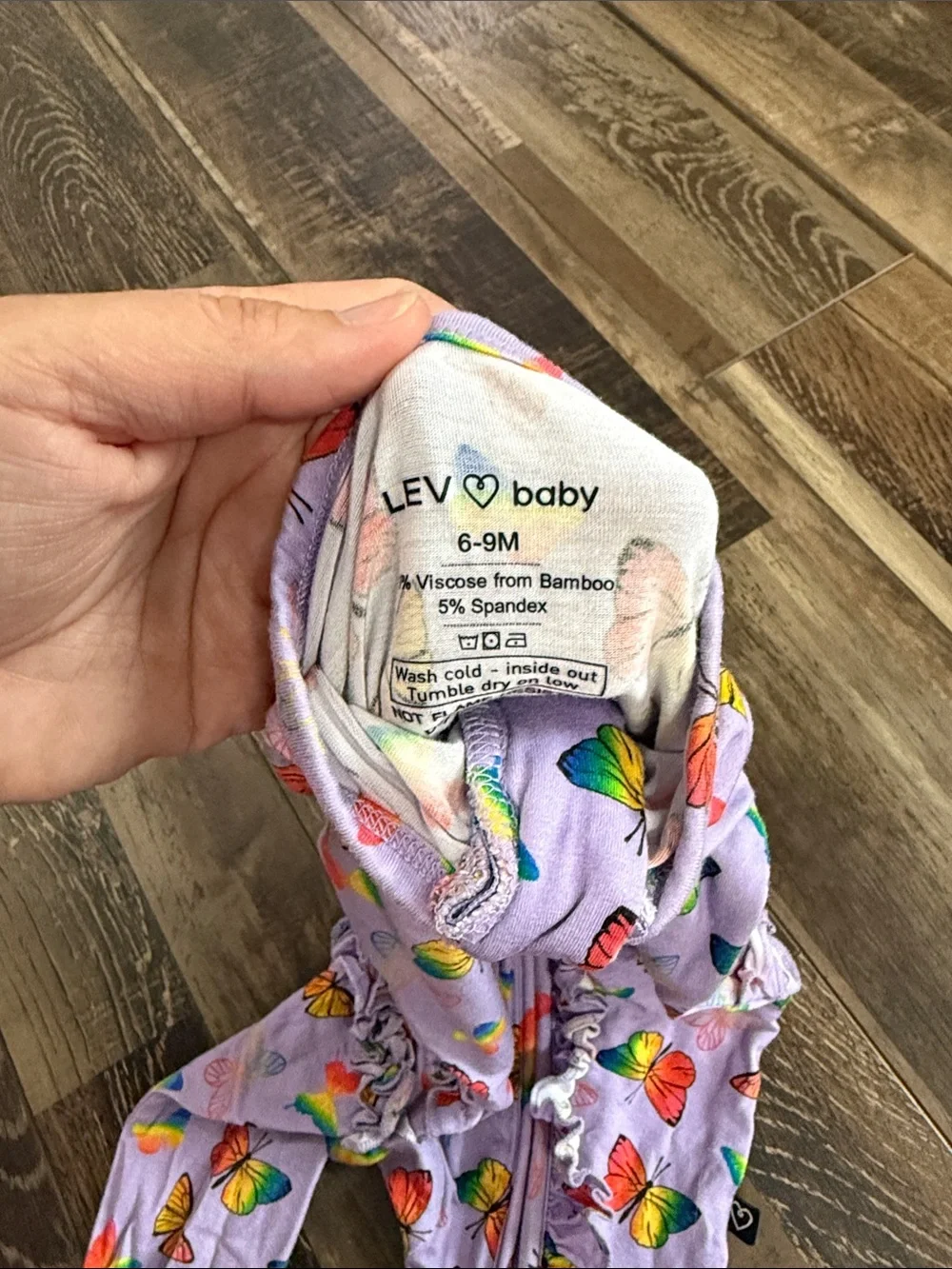 Lavender Butterfly Print Footed One-Piece Pajama for Kids